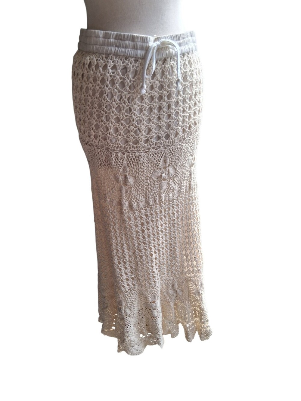 Lucky & Coco Bohemian Crochet Maxi Skirt in Cream Size Medium